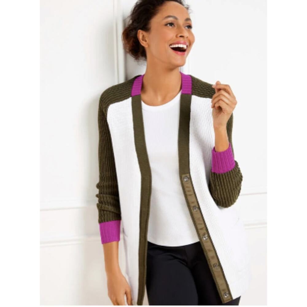 T By Talbots Color Block Cardigan Sweater Button Up Size XL Sold Out Online